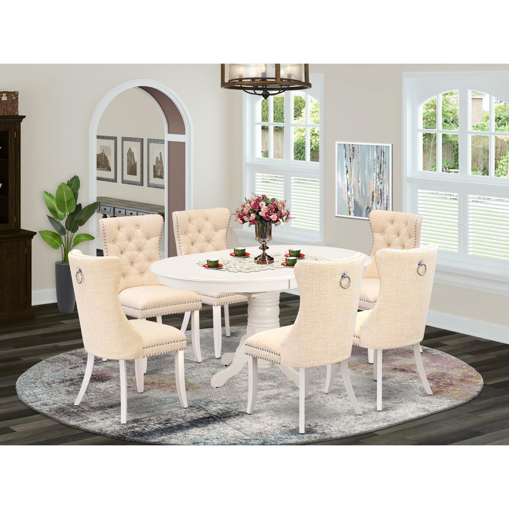 Beige/White - Contemporary Fusion Oval Style Dining Table Set (7 Pc)