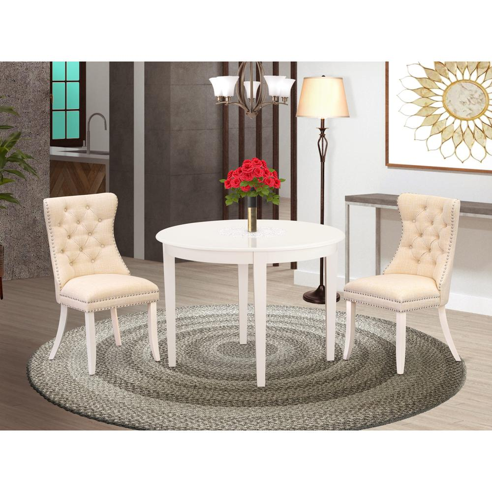 Light Beige/White - Round Style: Modern Elegant Dining Table Set (3 Pc)