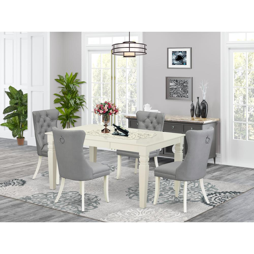 Light Grey/White - Rectangular Style: Contemporary Elegant Dining Table Set (5 Pc)