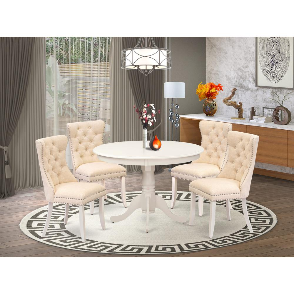 Light Beige/White - Round Style: Modern Elegant Dining Table Set (5 Pc)