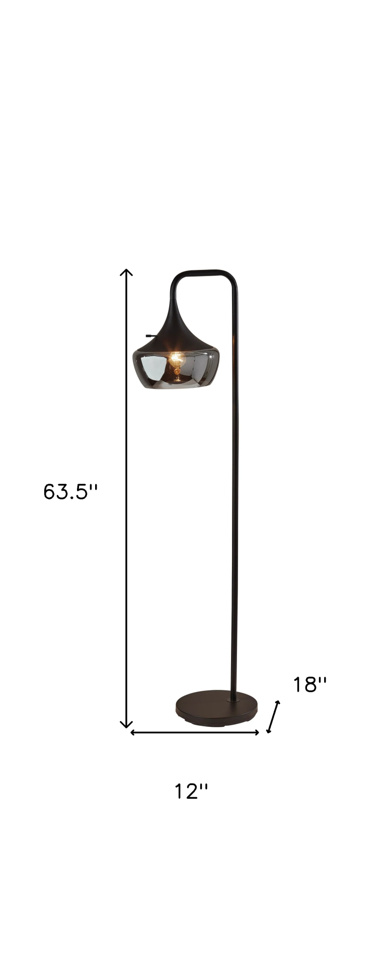 Sleek Black Floor Lamp With Glass Bowl Shape Shade (63.5"H)
