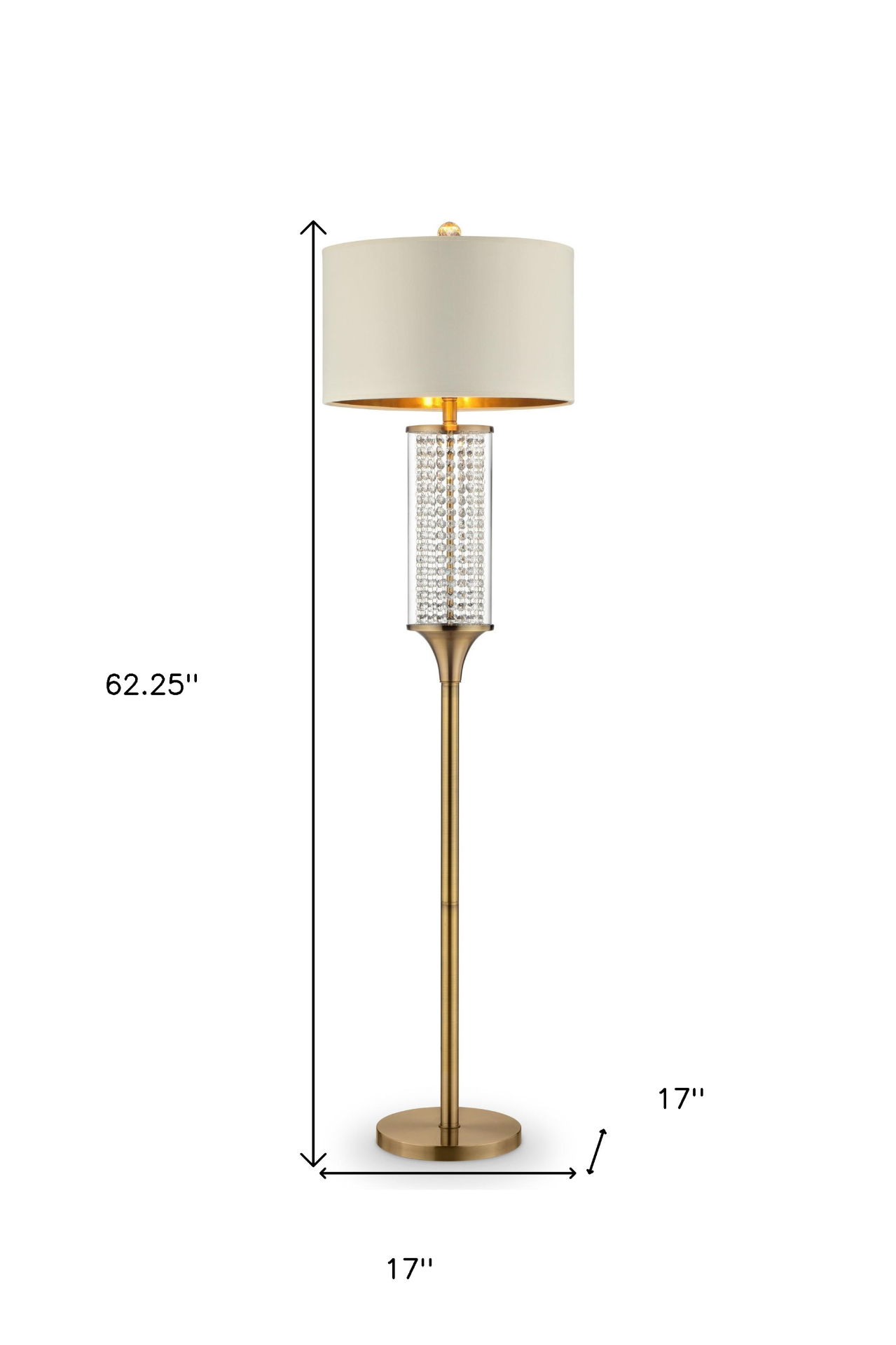 Luxurious Gold Tone Floor Lamp With Off-White Shade (62.25"H)