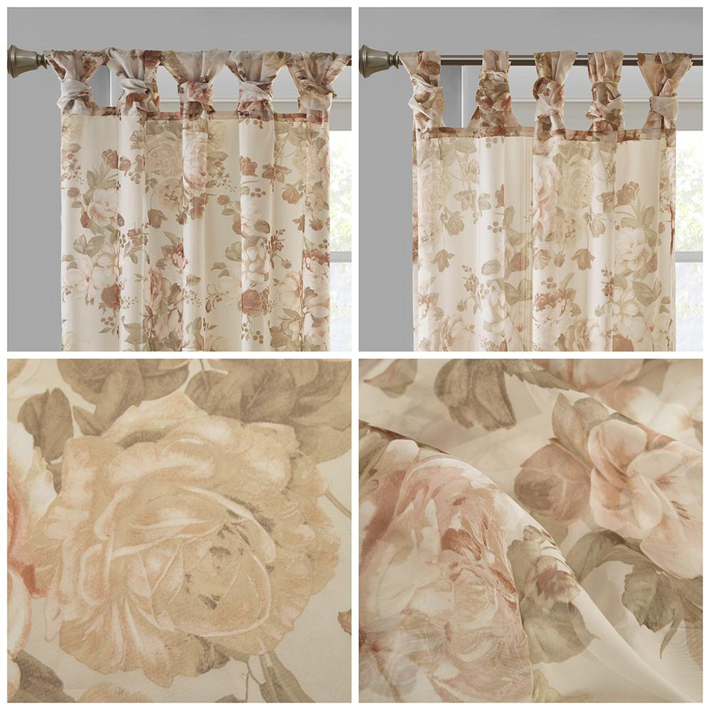 Romantic Blush Floral Twist Tab Top Sheer Curtain Panel (84")