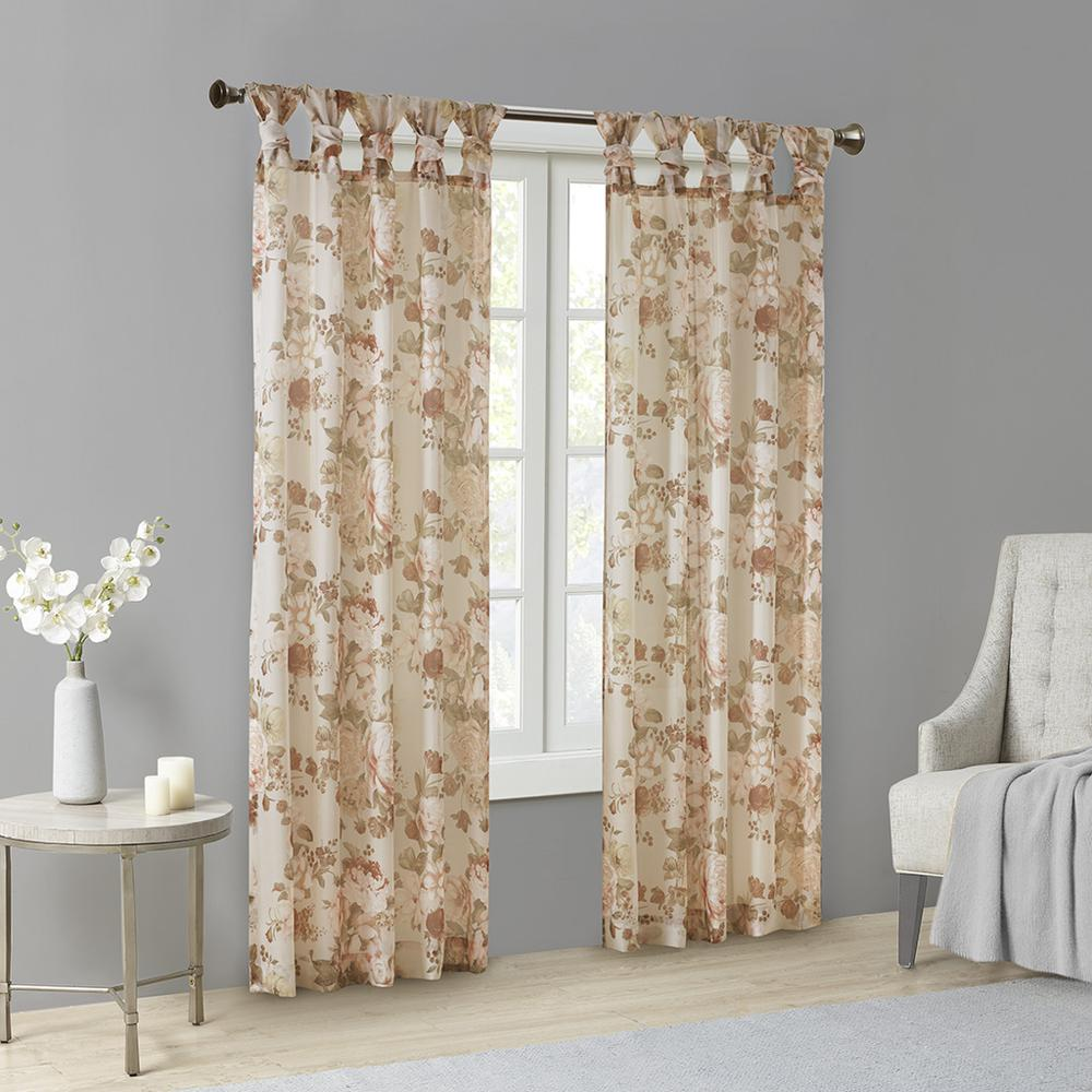 Romantic Blush Floral Twist Tab Top Sheer Curtain Panel (84")