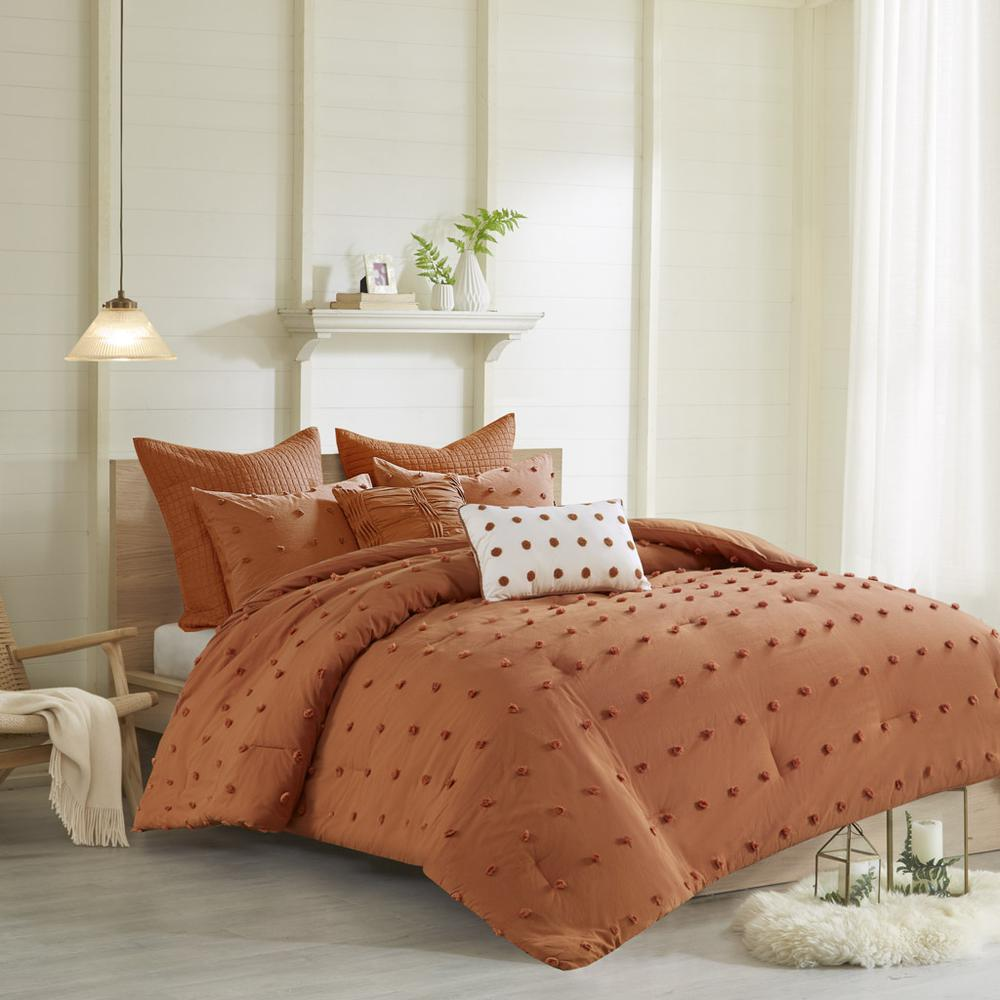 Exquiste Orange Jacquard Comforter Set (7 Piece) Queen