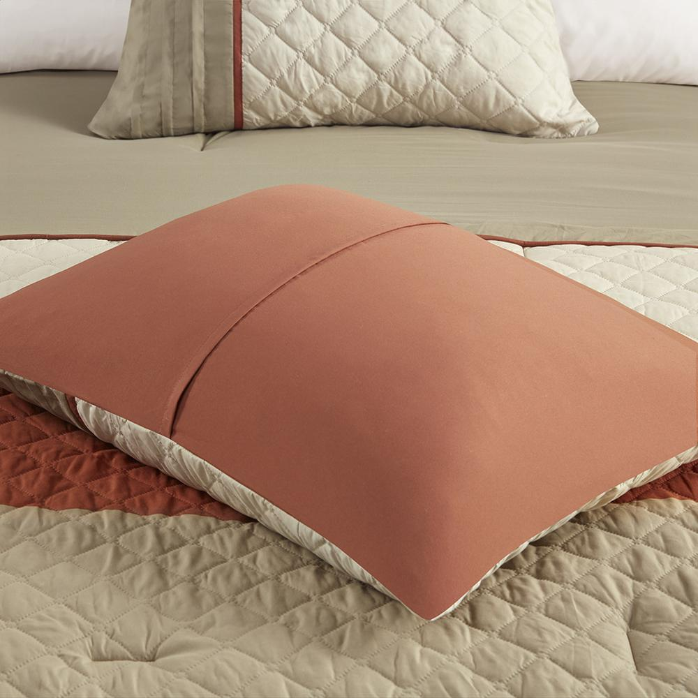Orange & Beige - Stylish Block Stripe Comforter Set (7 Piece) Queen