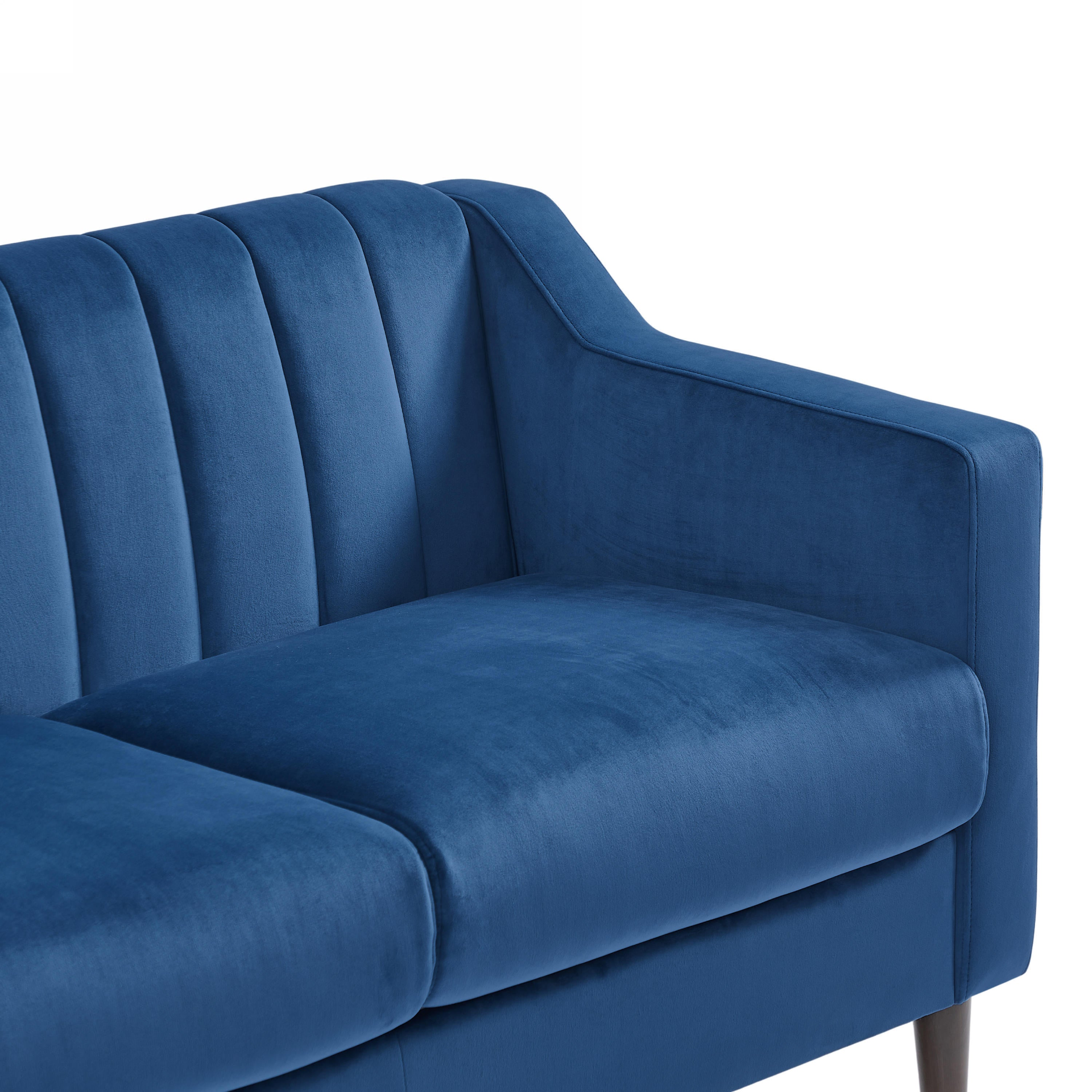Blue Velvet 3-Seat Upholstered Sofa with Wooden Legs (77"x28")
