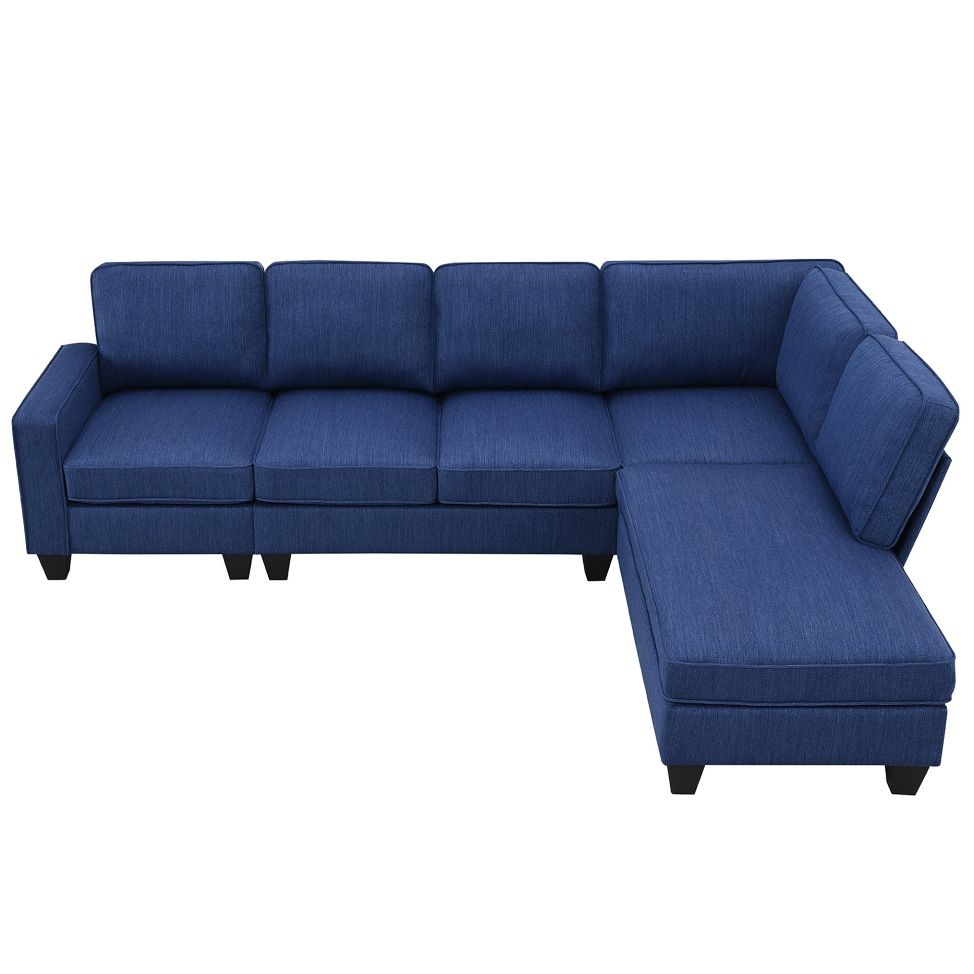 Blue - Plush L-Shape 7-Seat Sectional Sofa with Chaise Lounge and Convertible Ottoman (104"x79")