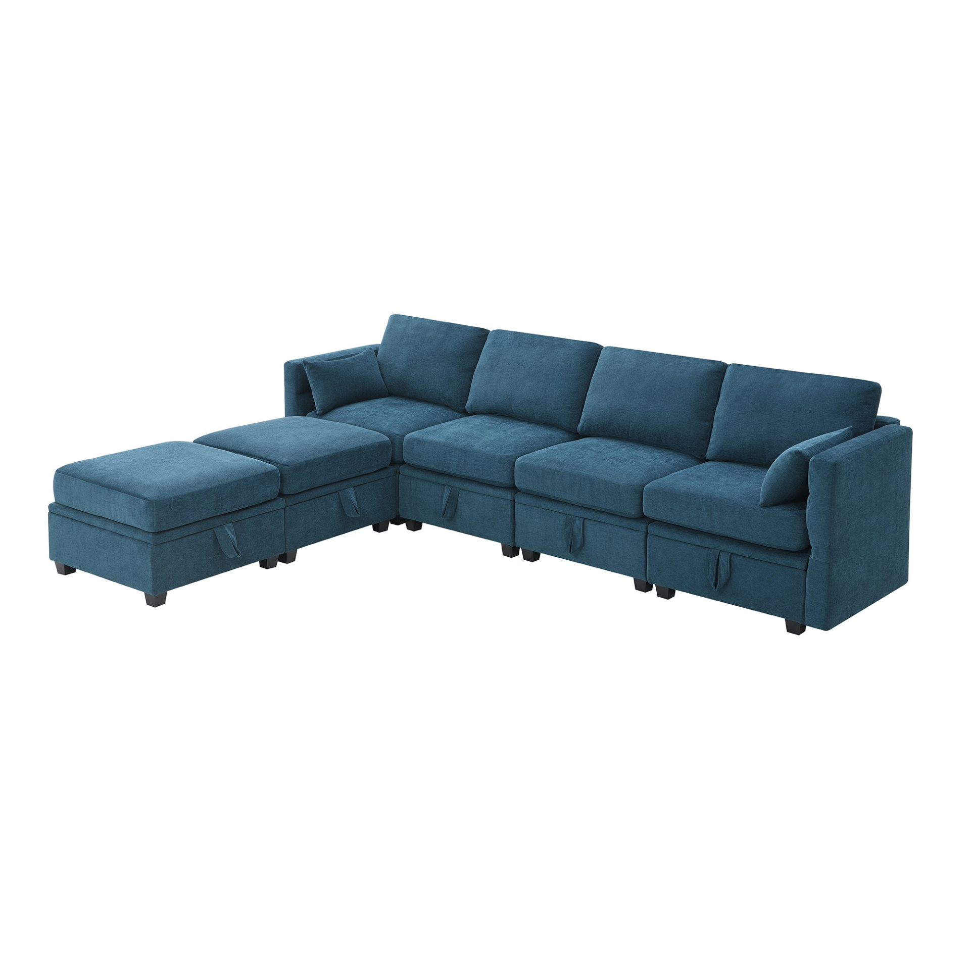 Blue - Trendy U-Shaped 6-Seat Chenille Modular Sectional Sofa with Storage, Adjustable Armrests and Backrests (109"x54")