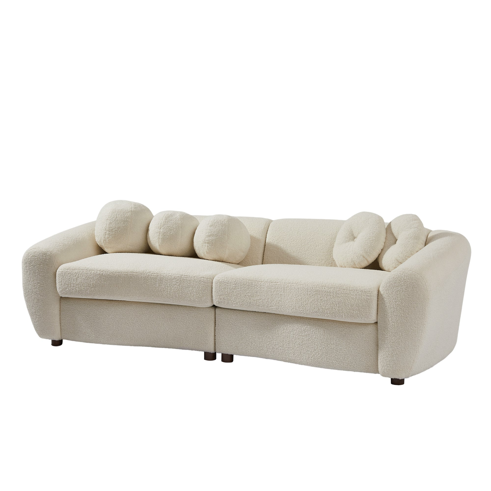 Beige - Stylish Contemporary Curve Style Sofa With (5) Throw Pillows - (87.7")