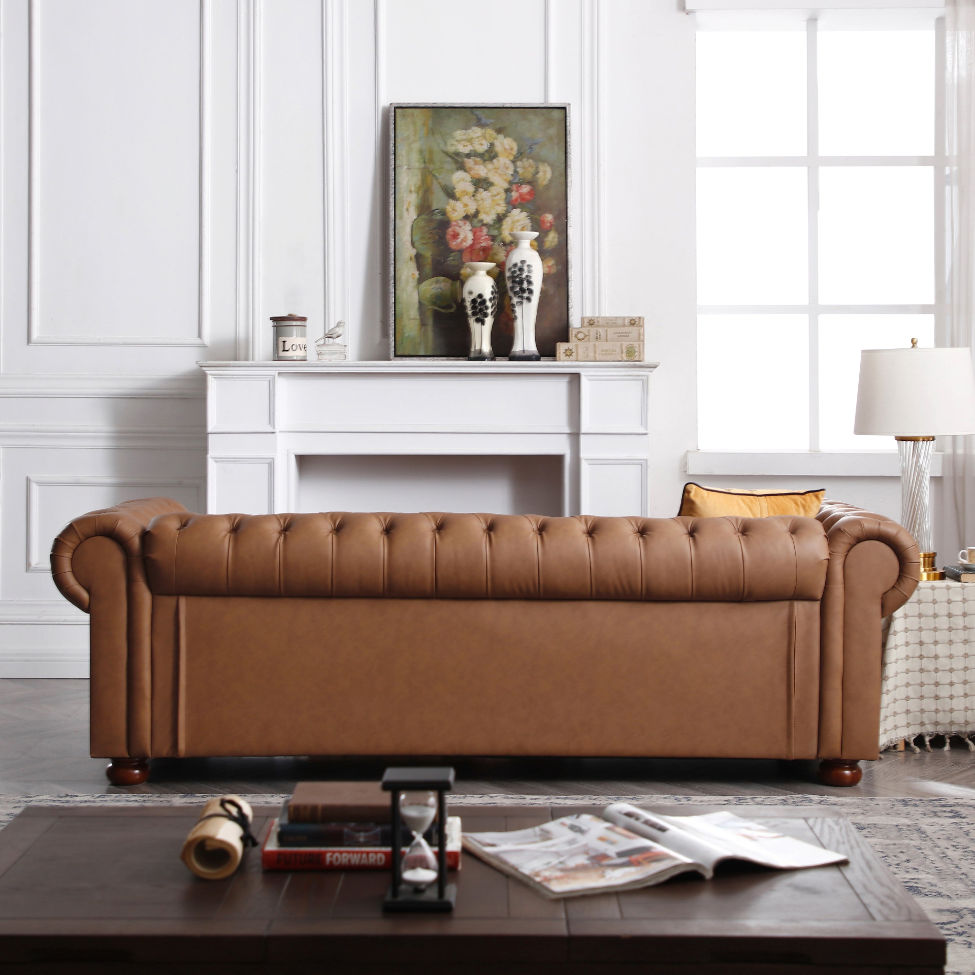 Brown - Royal Retreat Faux Leather Chesterfield Sofa (88.5")