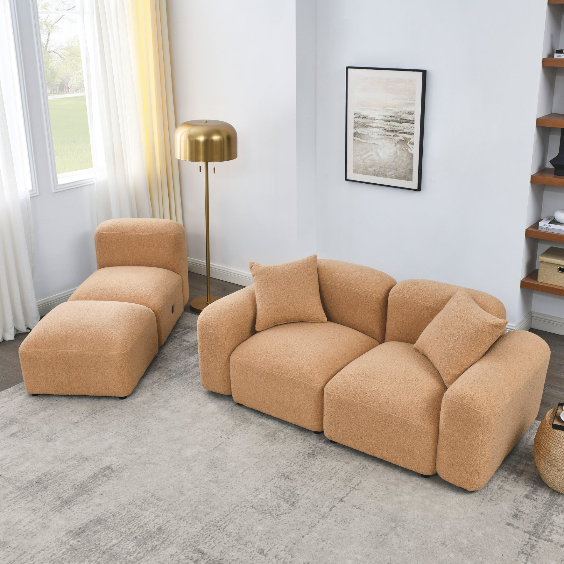 Caramel: Cozy L-Shape Modular Style Sectional Sofa with DIY Combination (94.5" x 58")