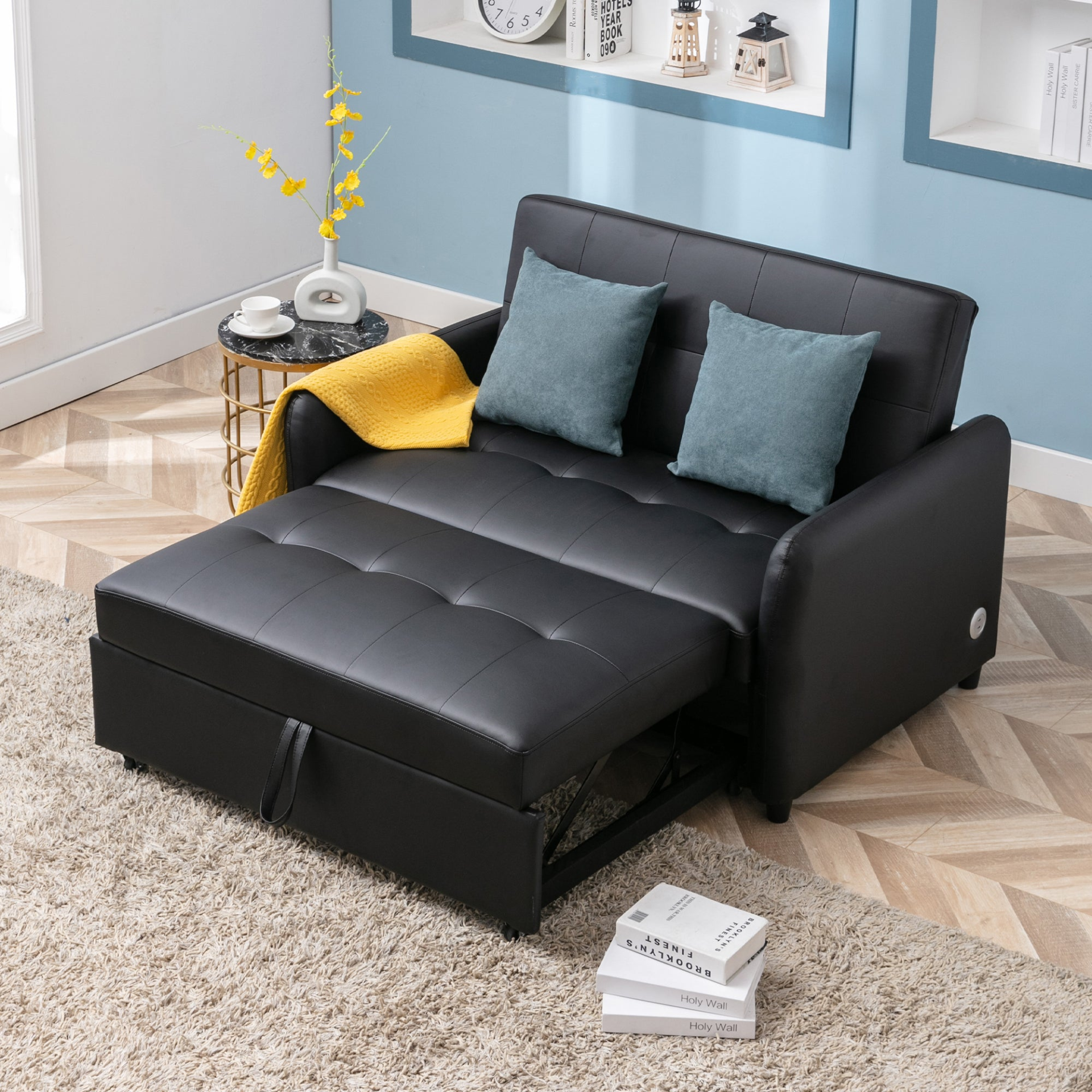 Black - Smart Rest Convertible Armchair Sofa Bed With Dual USB Ports (51.5")