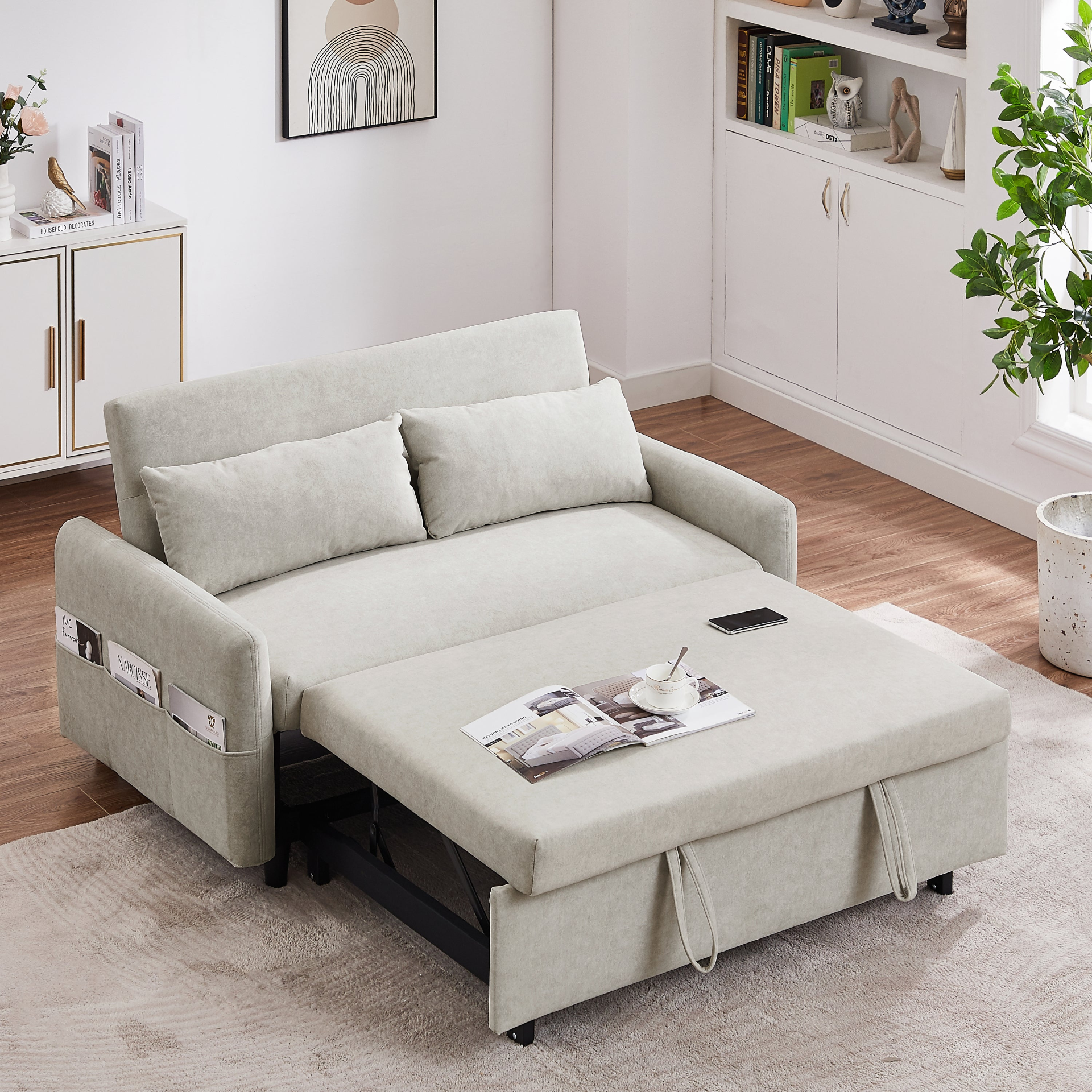 Beige - Urban Chic Loveseat Style Sofa Bed with Adjustable Backrest and USB Ports (55")