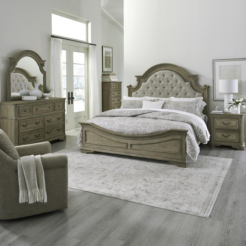 King - Masterpiece Magnolia Manor Bed Set (Upholstered Bed, Dresser & Mirror, Chest, Night Stand)