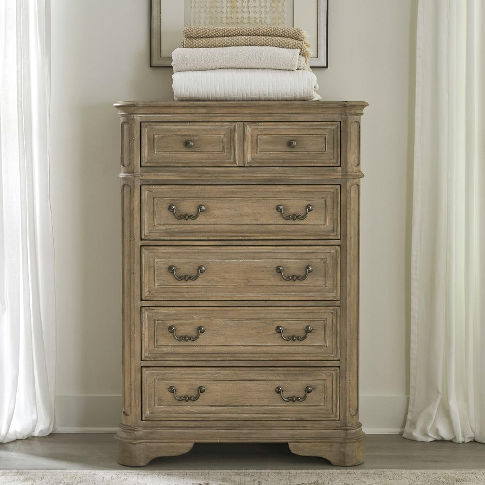 King - Masterpiece Magnolia Manor Bed Set (Upholstered Bed, Dresser & Mirror, Chest, Night Stand)