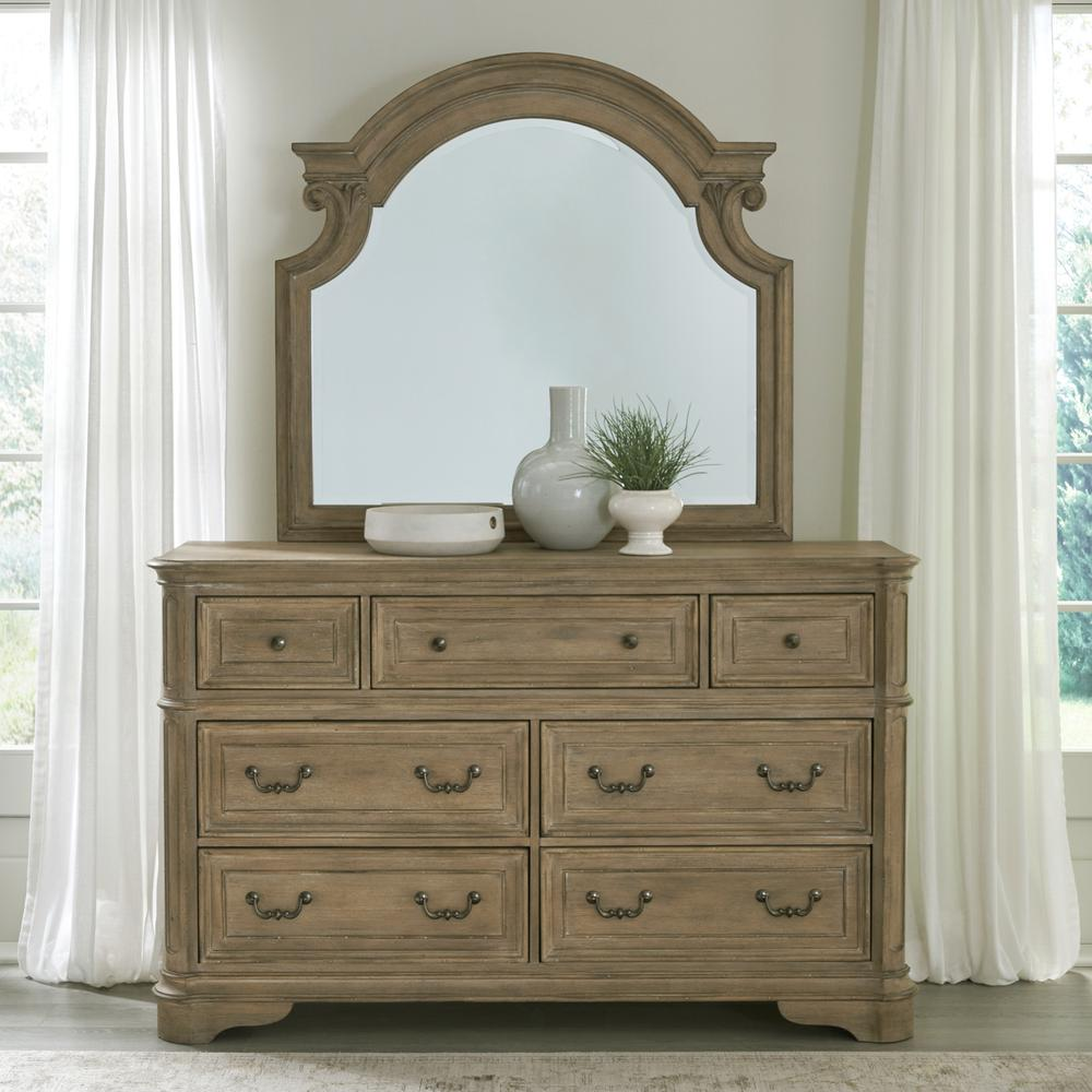 King - Masterpiece Magnolia Manor Bed Set (Upholstered Bed, Night Stand, Dresser & Mirror)
