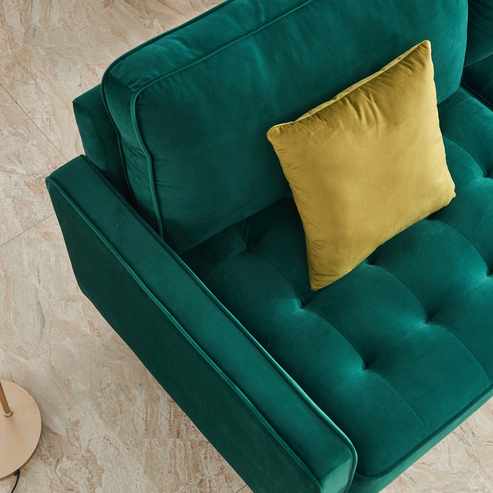 Emerald - Luxury Velvet Button Tufted Style Sofa With (2) Decorative Pillows