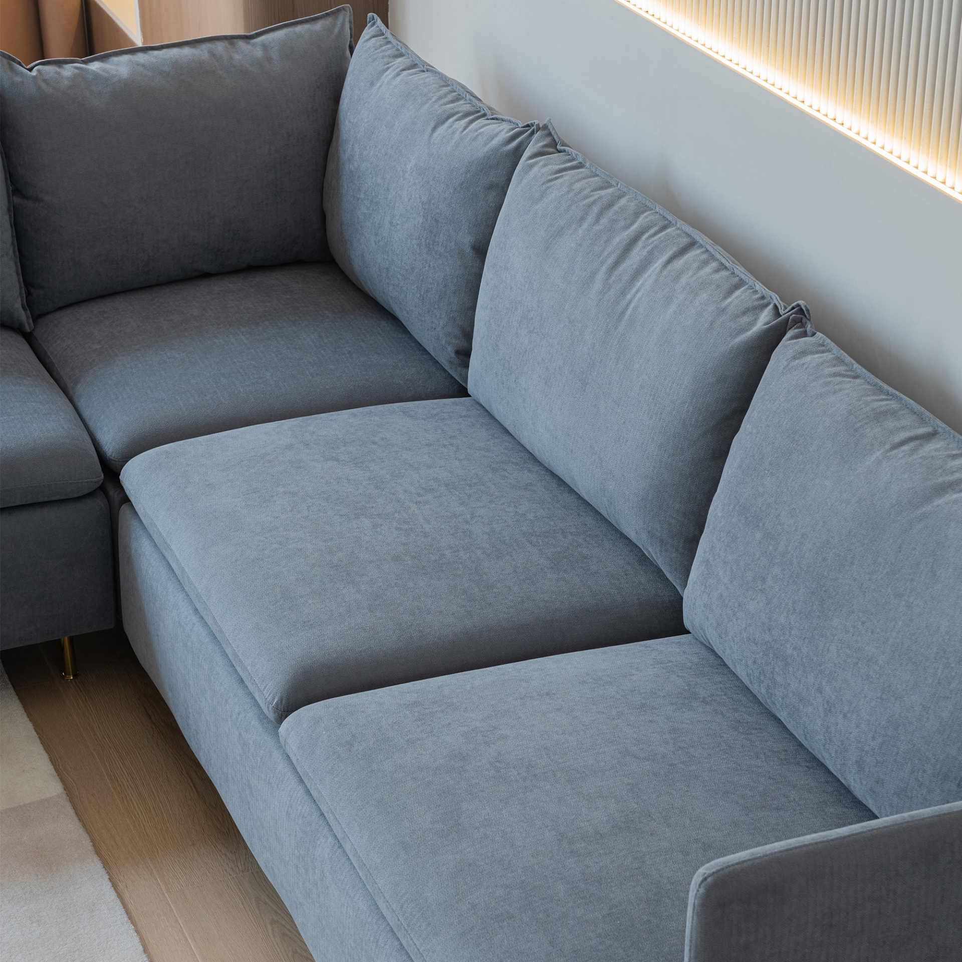 Grey - L-Shaped Modular Style Sectional Sofa, L-Shaped Modular Style Sectional Sofa, Movable Chaise Left/Right (90.9")