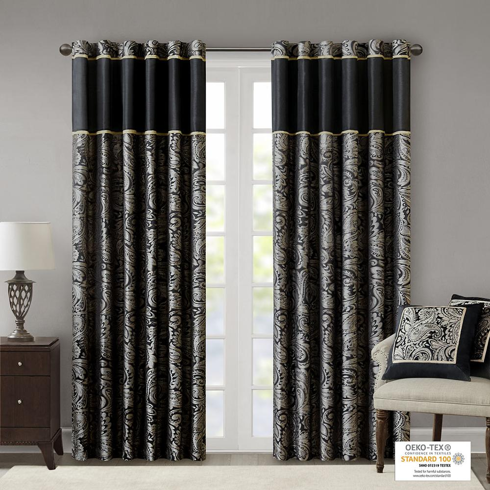 Black/Gold - Luxe Paisley Curtain Jacquard Curtain Panel Pair (108")