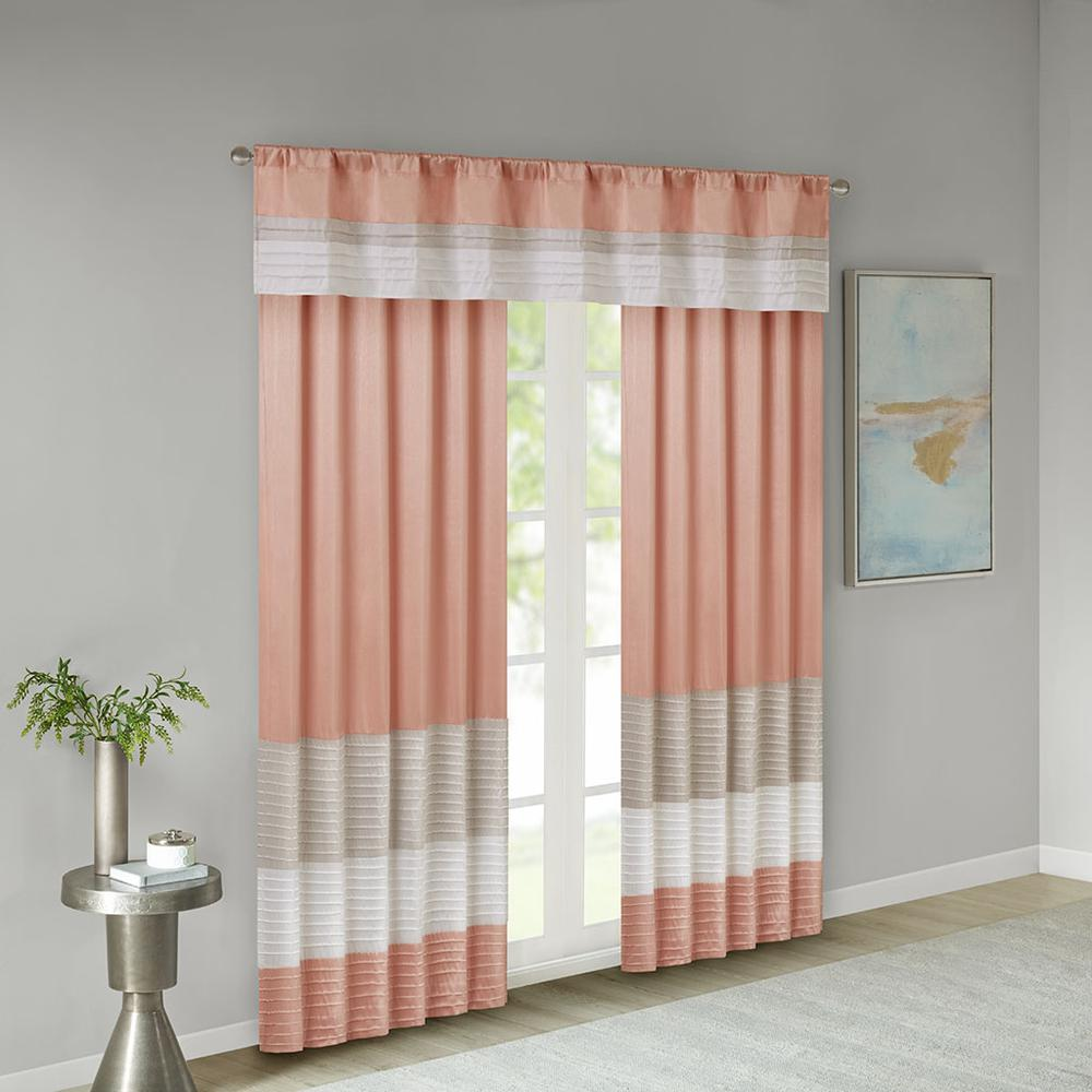Coral/Taupe - Contemporary Block Stripe Curtain Panel (84")