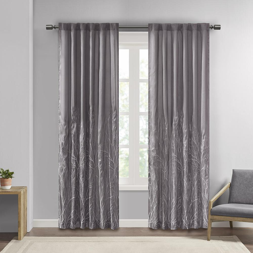 Grey - Nature's Elegance Embroidered Curtain Panel (84")
