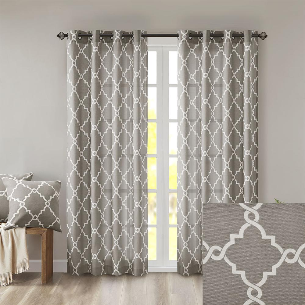 Soft Beige Pattern/Light Grey - Trendy Trellis Design Curtain Panel (108")