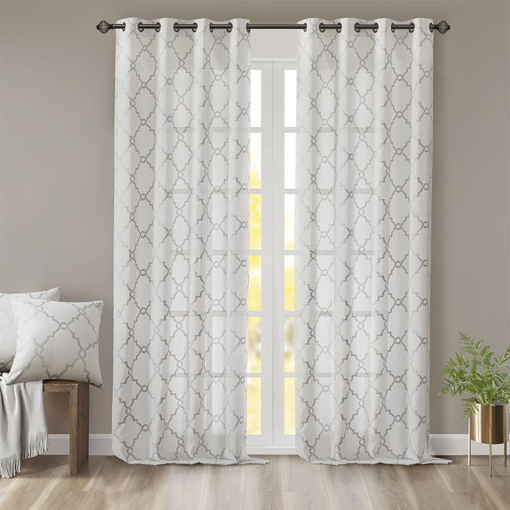 Metallic Silver Pattern/Soft Ivory - Trendy Trellis Design Curtain Panel (84")