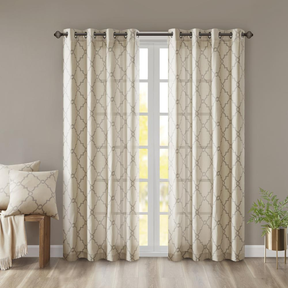 Soft Grey Pattern/Light Beige - Trendy Trellis Design Curtain Panel (84")