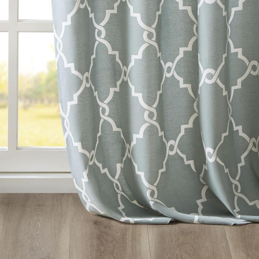 Light Beige Pattern/Soft Seafoam - Trendy Trellis Design Curtain Panel (84")