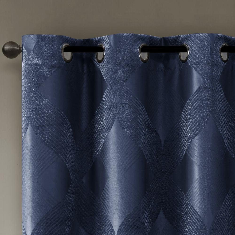 Navy - Luxurious Ogee Jacquard Blackout Curtain Panel (95")