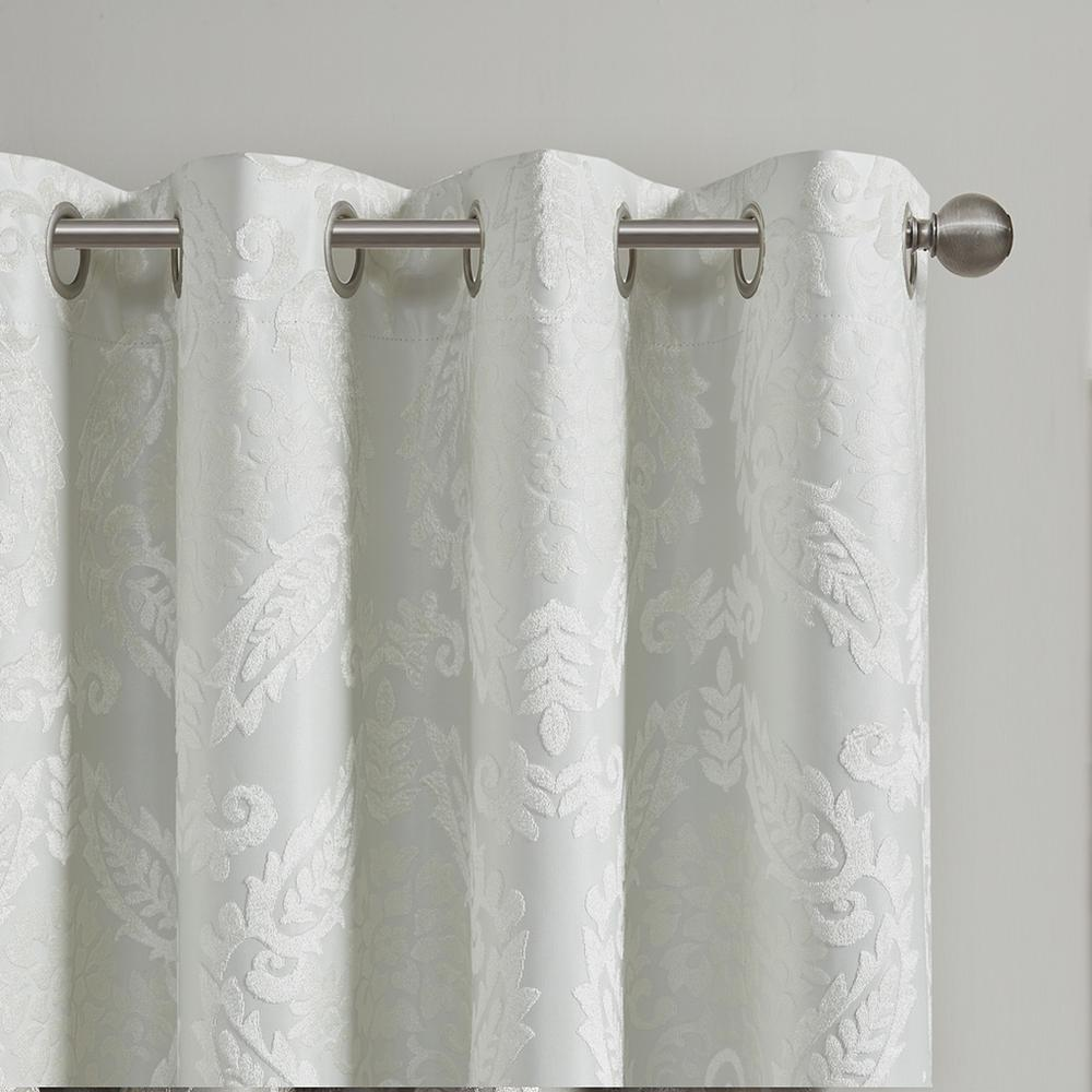 White - Prestige Jacquard Paisley Design Total Blackout Curtain Panel (84")