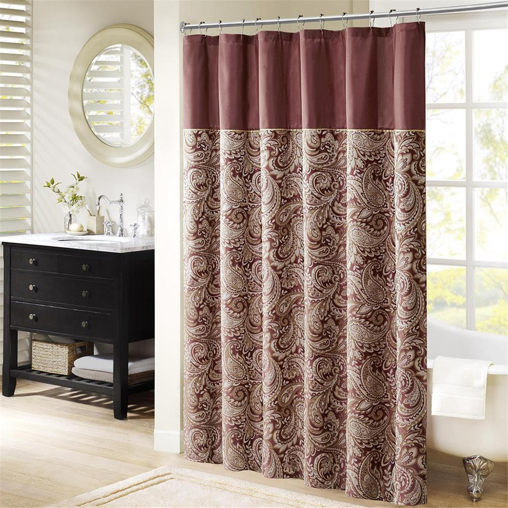 Burnt Red - Luxe Paisley Jacquard Shower Curtain (72")