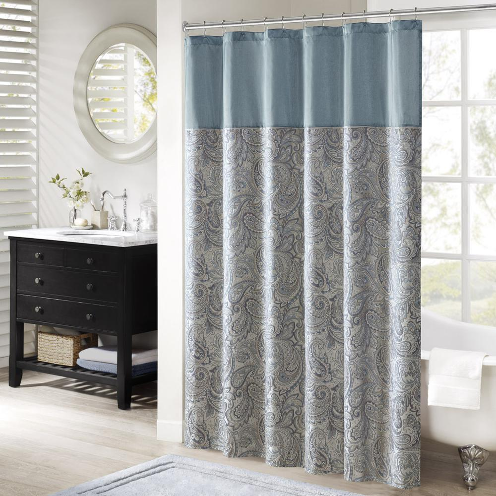 Soft Blue - Luxe Paisley Jacquard Shower Curtain (72")