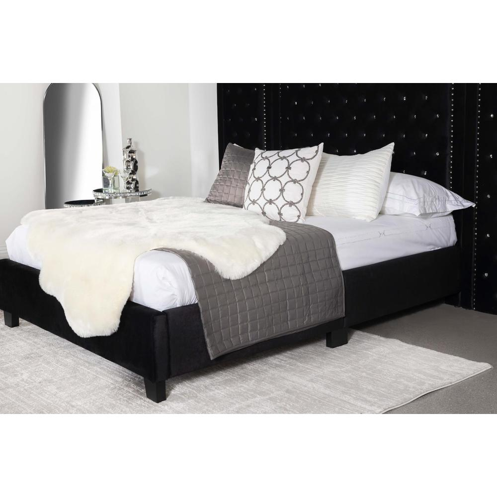 King - Black, Luxe Upholstered Hailey Platform Bed with Wall Panel