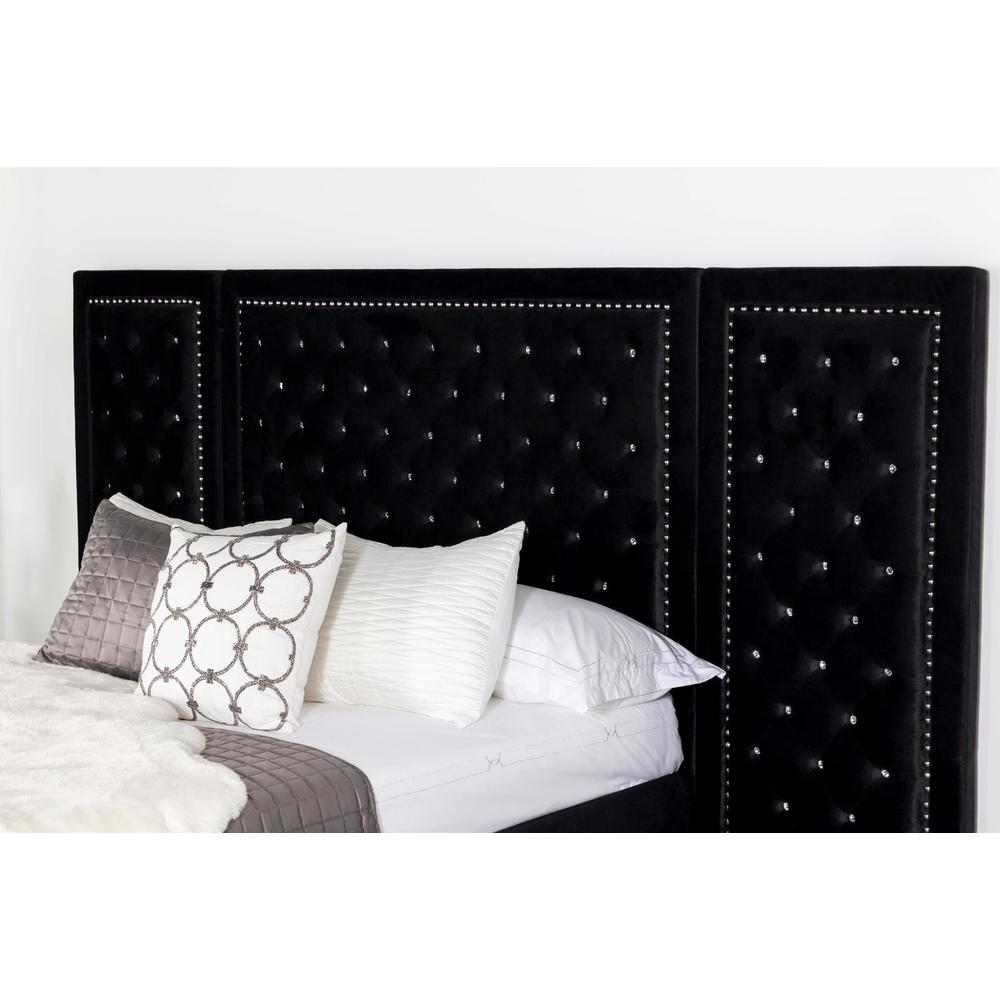 King - Black, Luxe Upholstered Hailey Platform Bed with Wall Panel