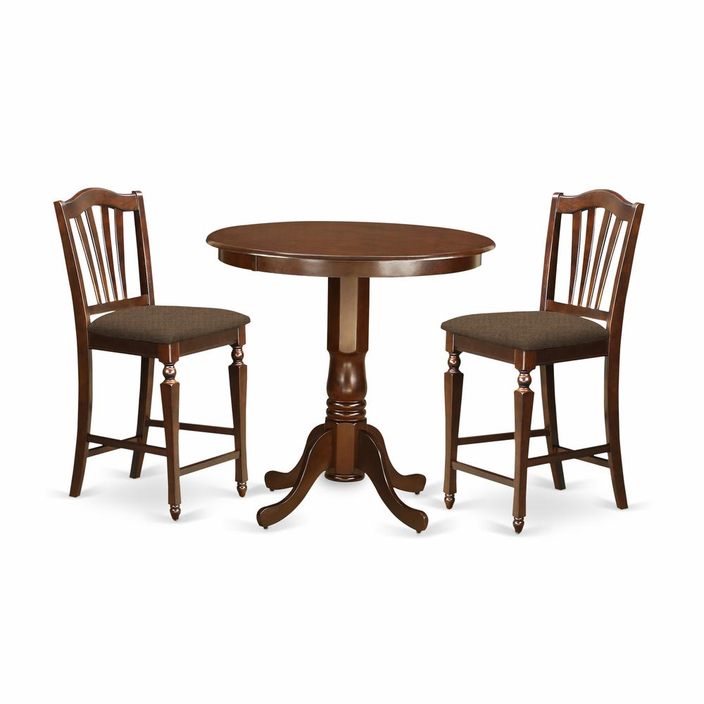 Mahogany Finish -  Modern Retreat Round Style Counter Height Dining Table Set (3 Pc)
