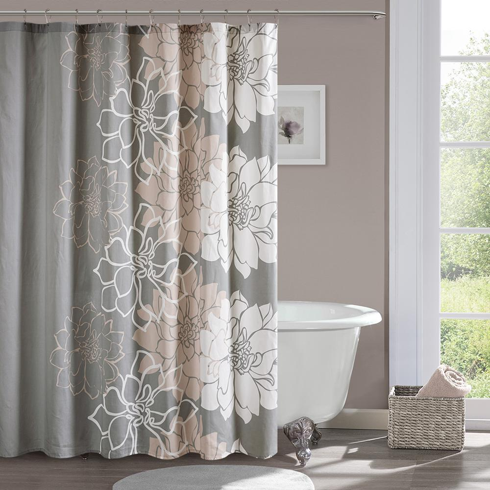 Blush, White & Grey - Floral Delight Cotton Shower Curtain (72"x72")