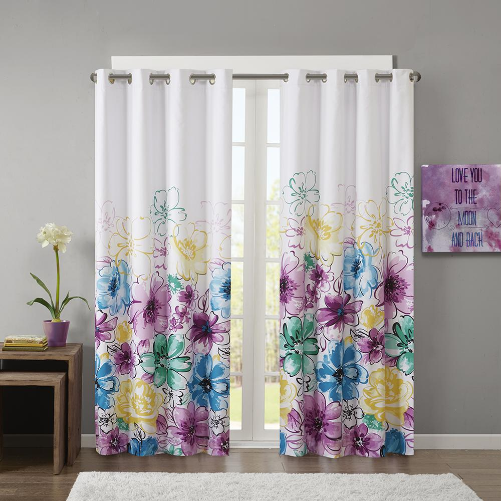 Teal\Green\Fuchsia\Yellow - Vibrant Floral Total Blackout Curtain Panel (84")