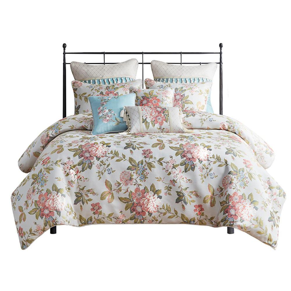 Ivory - Floral Bliss Jacquard Comforter Set (8 Piece) King