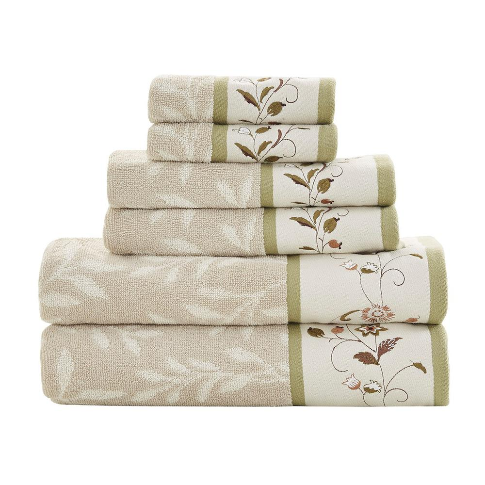Palace Style Embroidered Cotton Jacquard Towel Set (6 Piece) Green Details