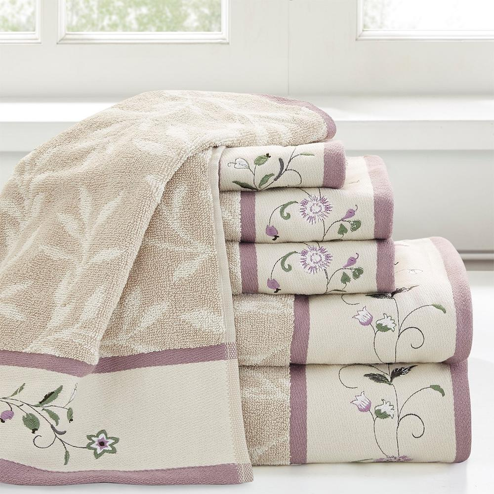 Palace Style Embroidered Cotton Jacquard Towel Set (6 Piece) Purple Details