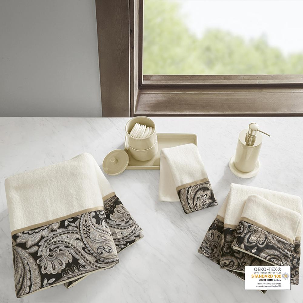 European-Inspired Cotton Jacquard Towel Set (6 Piece) Black and Gold Details