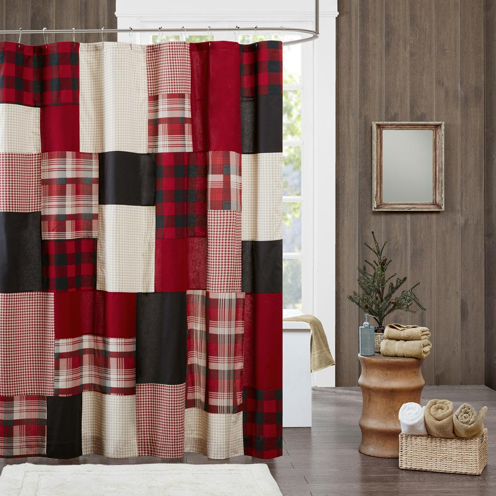 Red - Rustic Patchwork Cotton Shower Curtain (72"x72")