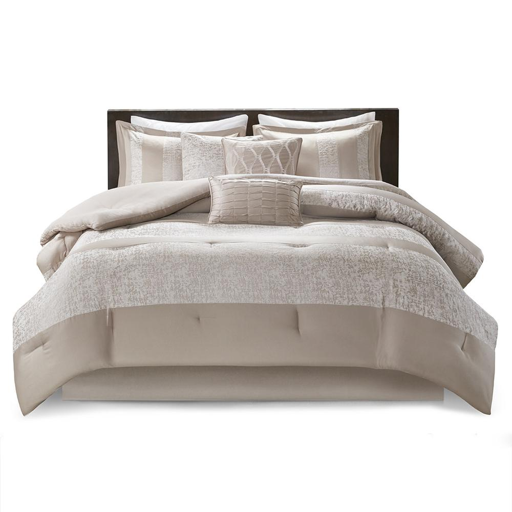 Taupe - Stunning Chenille Jacquard Comforter Set (7 Piece) King/Cal King