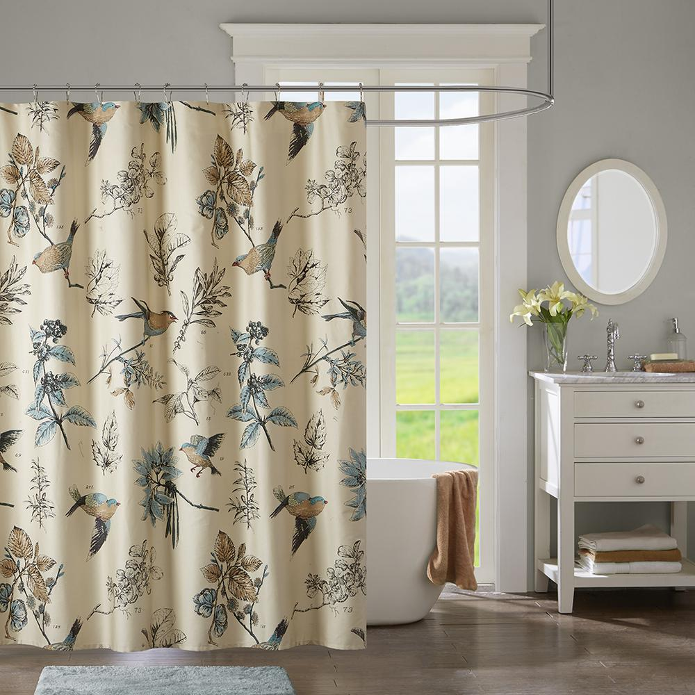 Earthy Tone - Bird Charming Floral Design Shower Curtain (72"x72")