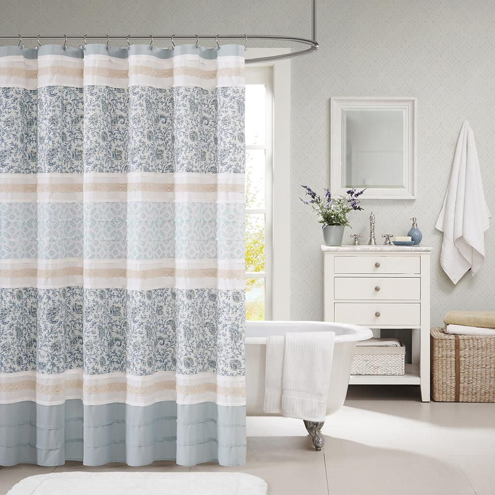 Soft Blue Paisley Design Cotton Printed Shower (72"x72")
