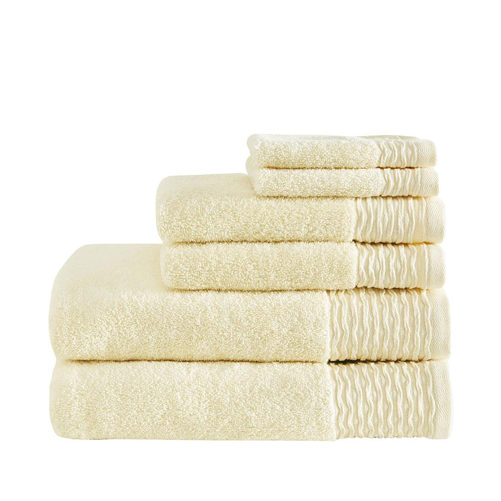 Yellow - Stylish Jacquard Wavy Border Cotton Towel Set