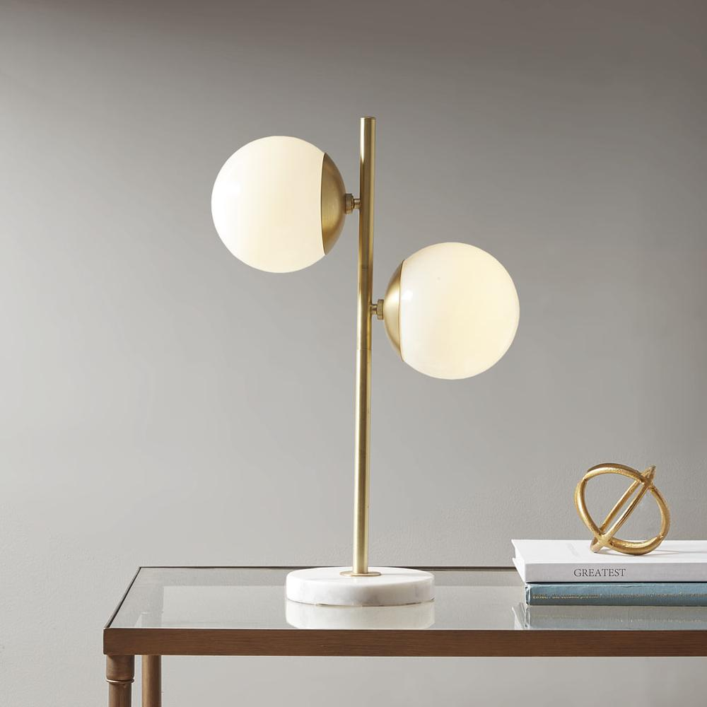 Chic Gold & White Round Shade Table Lamp (23"H)