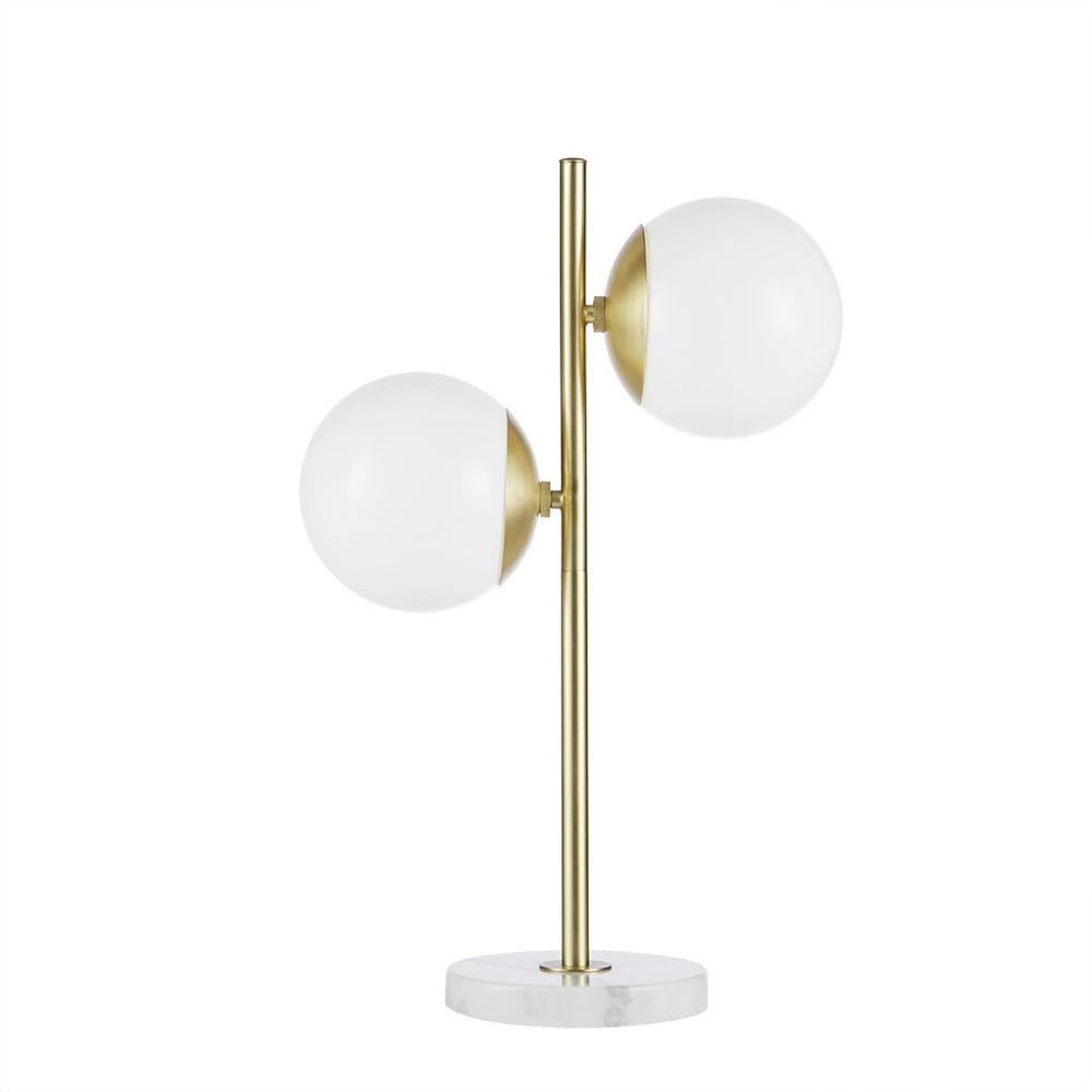 Chic Gold & White Round Shade Table Lamp (23"H)